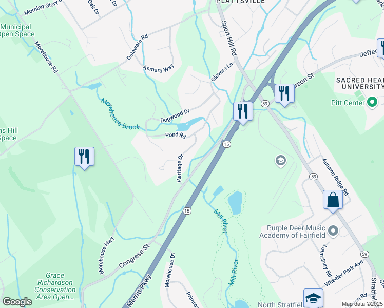 map of restaurants, bars, coffee shops, grocery stores, and more near 19 Heritage Drive in Easton
