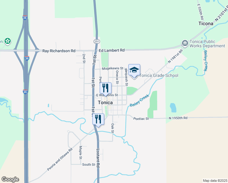 map of restaurants, bars, coffee shops, grocery stores, and more near 311 East Wauponis Street in Tonica
