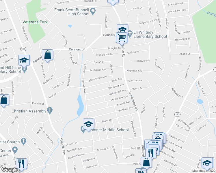 map of restaurants, bars, coffee shops, grocery stores, and more near 134 Rockland Avenue in Stratford