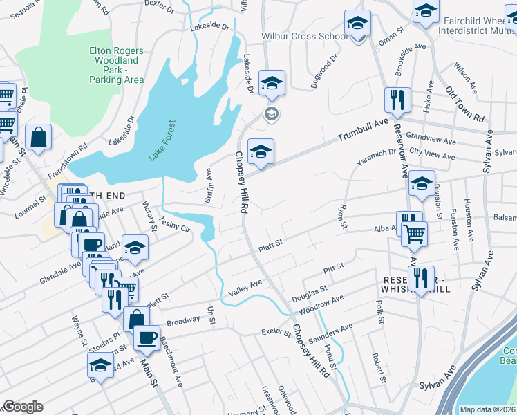 map of restaurants, bars, coffee shops, grocery stores, and more near 54 Clearview Drive in Bridgeport