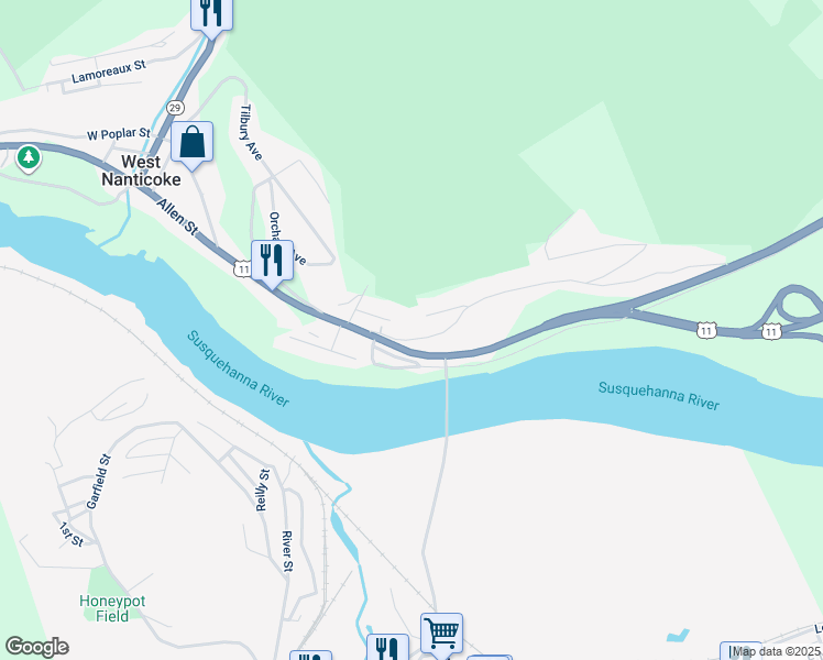 map of restaurants, bars, coffee shops, grocery stores, and more near 10 McDonald Street in Nanticoke