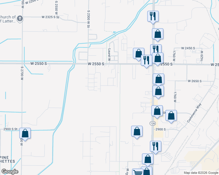 map of restaurants, bars, coffee shops, grocery stores, and more near 2173 West 2700 South in West Haven
