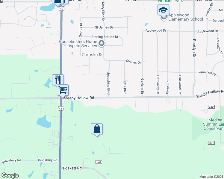 map of restaurants, bars, coffee shops, grocery stores, and more near 2133 Josephine Boulevard in Brunswick