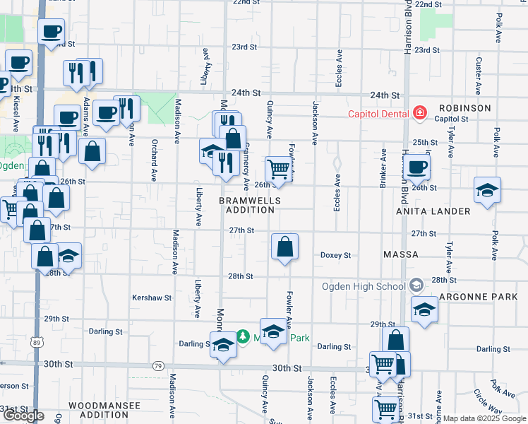 map of restaurants, bars, coffee shops, grocery stores, and more near 2659 Quincy Avenue in Ogden