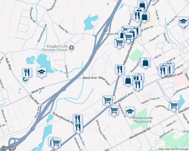 map of restaurants, bars, coffee shops, grocery stores, and more near 13 Mickel Lane in Milford