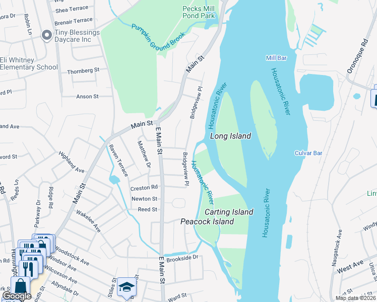 map of restaurants, bars, coffee shops, grocery stores, and more near 181 Bridgeview Place in Stratford