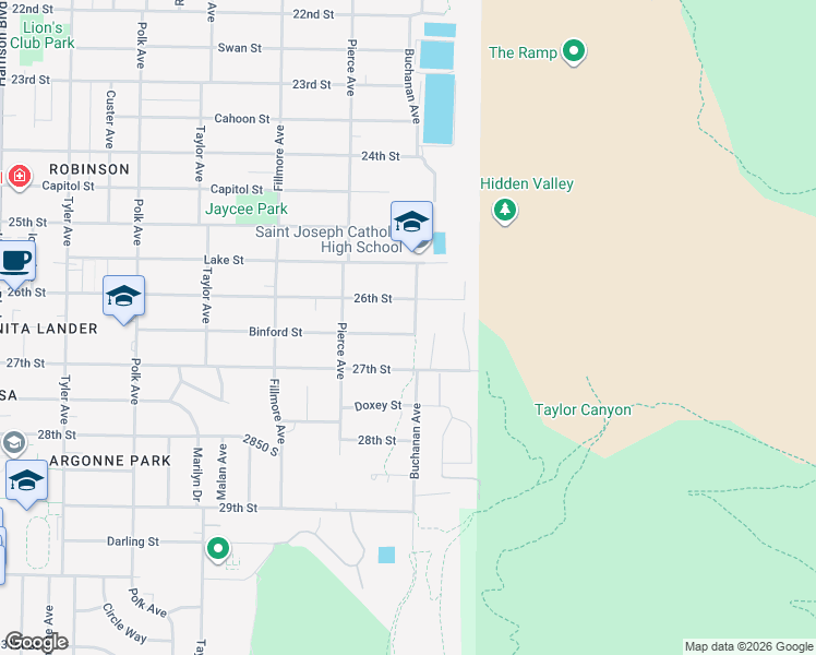 map of restaurants, bars, coffee shops, grocery stores, and more near 2651 Shamrock Drive in Ogden
