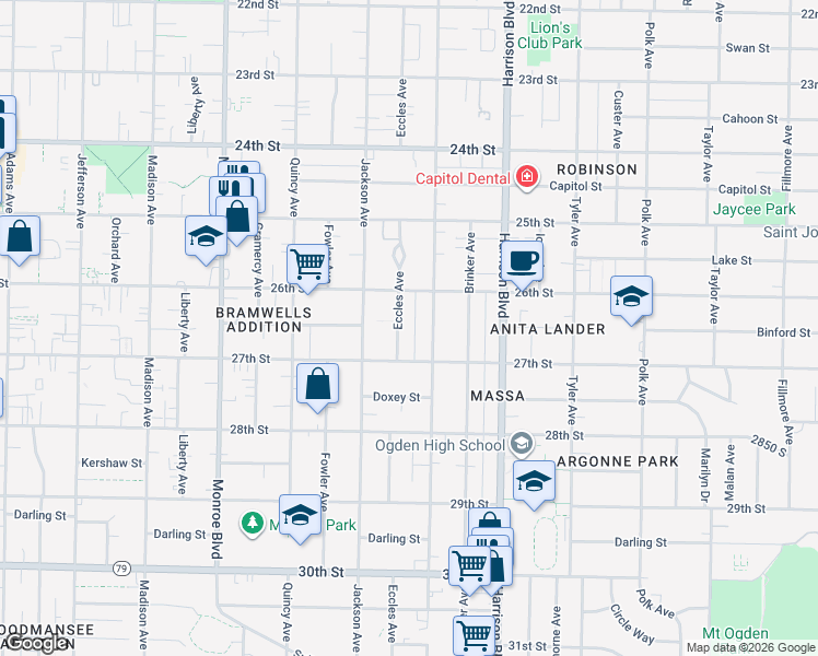 map of restaurants, bars, coffee shops, grocery stores, and more near 2661 Eccles Avenue in Ogden