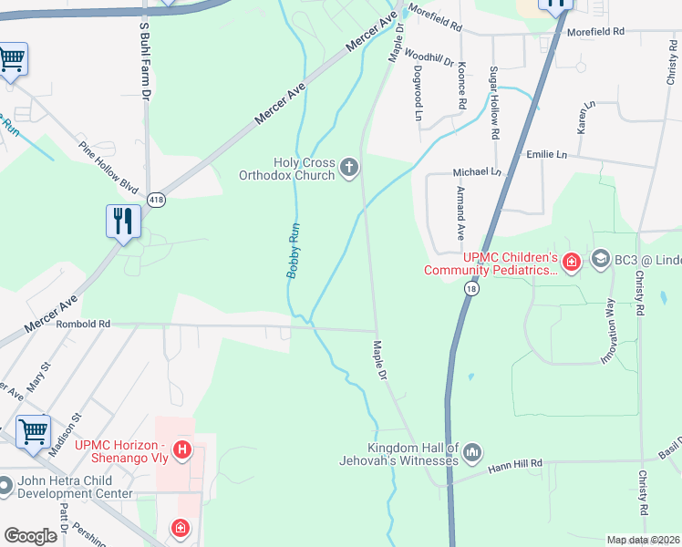 map of restaurants, bars, coffee shops, grocery stores, and more near 1180 Maple Drive in Hermitage
