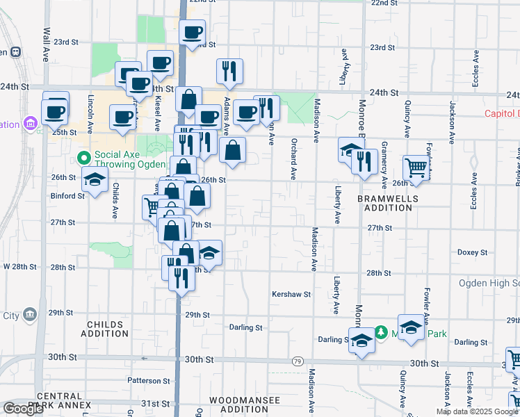 map of restaurants, bars, coffee shops, grocery stores, and more near 576 Sellwood Court in Ogden
