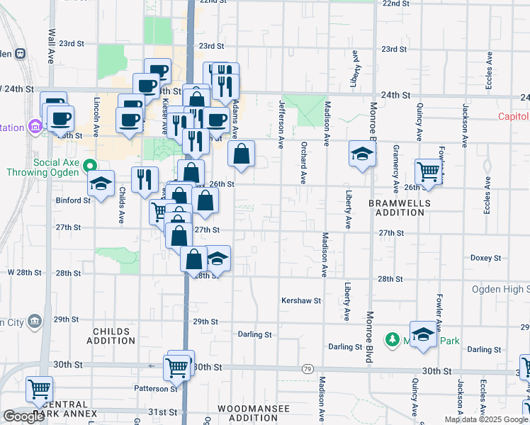 map of restaurants, bars, coffee shops, grocery stores, and more near 564 Sellwood Court in Ogden