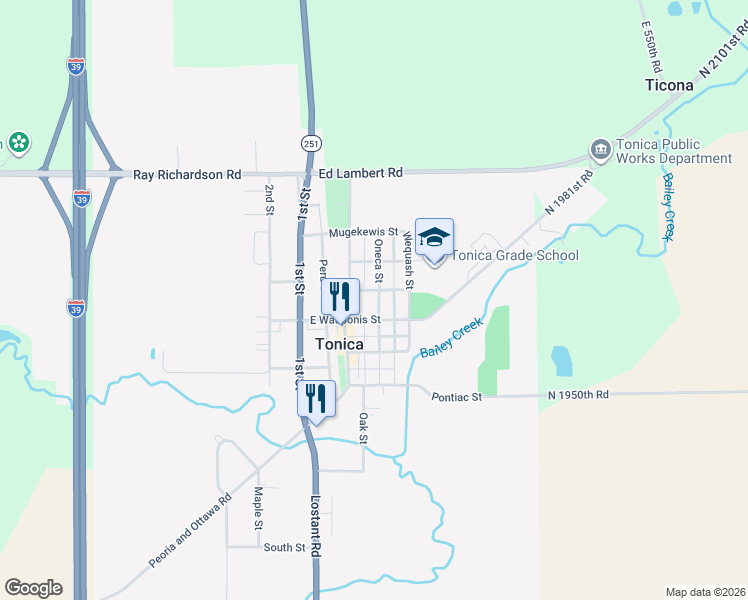 map of restaurants, bars, coffee shops, grocery stores, and more near 311 East Wauponis Street in Tonica