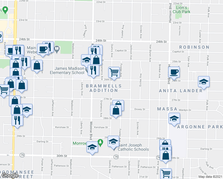 map of restaurants, bars, coffee shops, grocery stores, and more near 2650 Quincy Avenue in Ogden