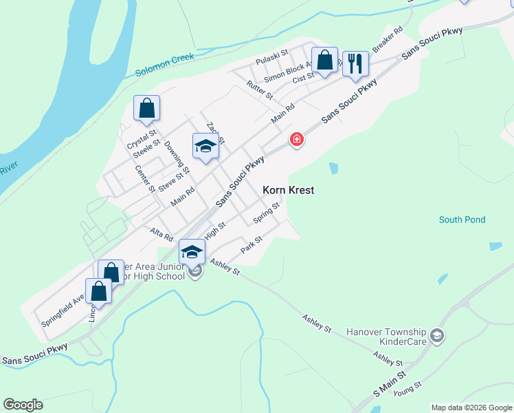 map of restaurants, bars, coffee shops, grocery stores, and more near 36 Ridge Street in Ashley