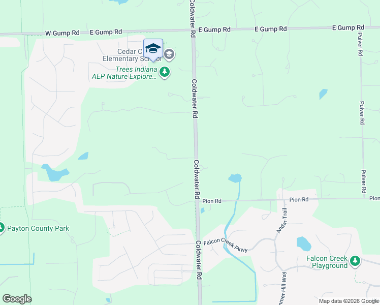 map of restaurants, bars, coffee shops, grocery stores, and more near 14505 Coldwater Road in Fort Wayne
