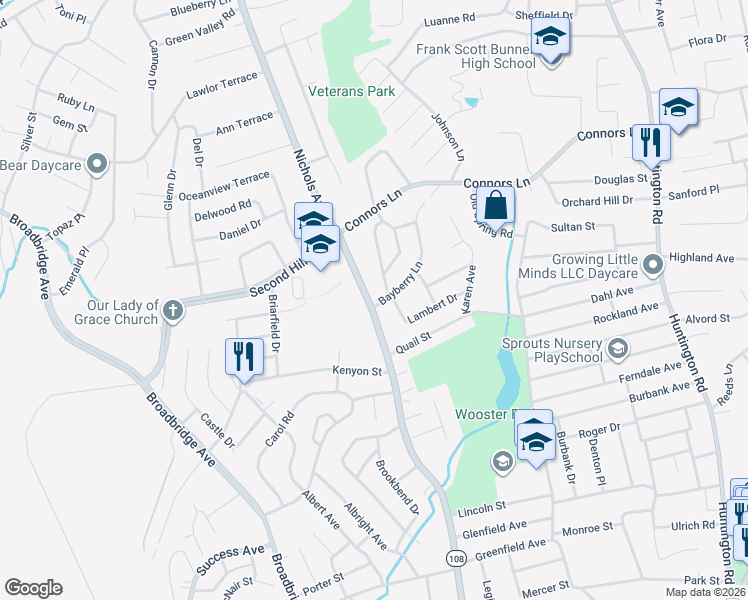 map of restaurants, bars, coffee shops, grocery stores, and more near 1606 Nichols Avenue in Stratford