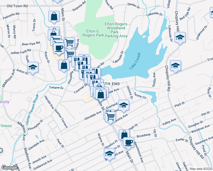 map of restaurants, bars, coffee shops, grocery stores, and more near 25 Charron Street in Bridgeport