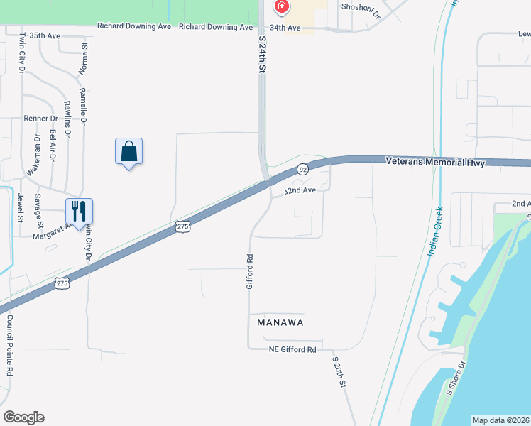 map of restaurants, bars, coffee shops, grocery stores, and more near 4242 Gifford Road in Council Bluffs