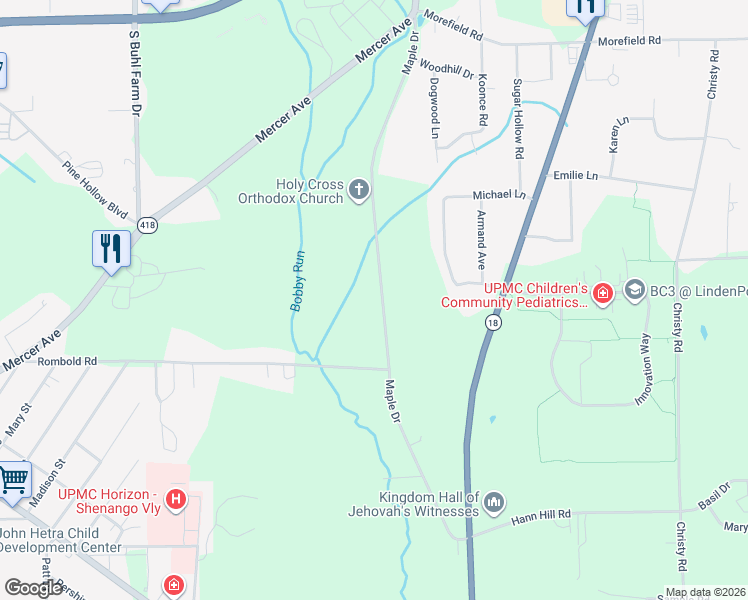 map of restaurants, bars, coffee shops, grocery stores, and more near 1180 Maple Drive in Hermitage