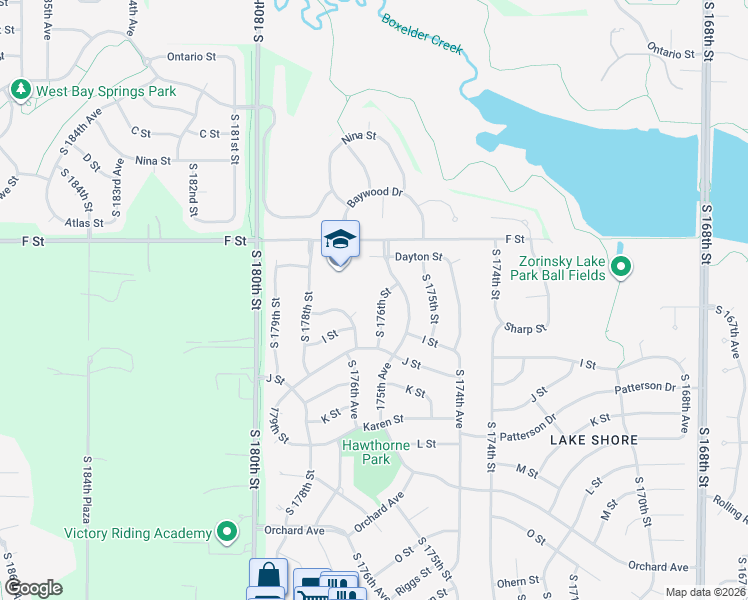 map of restaurants, bars, coffee shops, grocery stores, and more near 17613 H Circle in Omaha