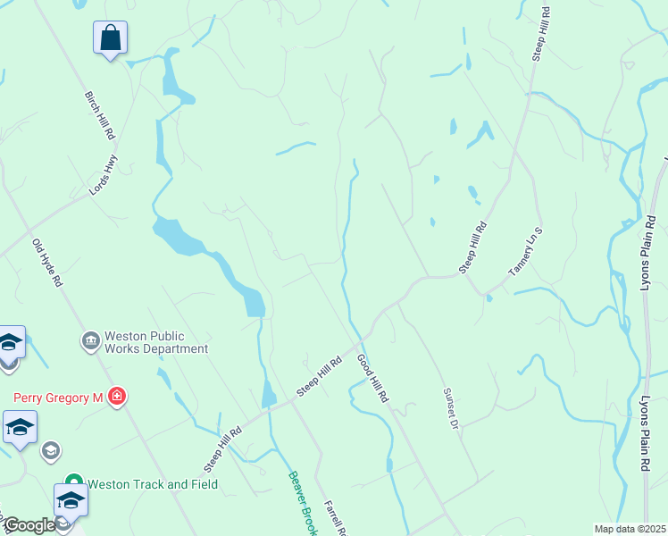 map of restaurants, bars, coffee shops, grocery stores, and more near 329 Good Hill Road in Weston