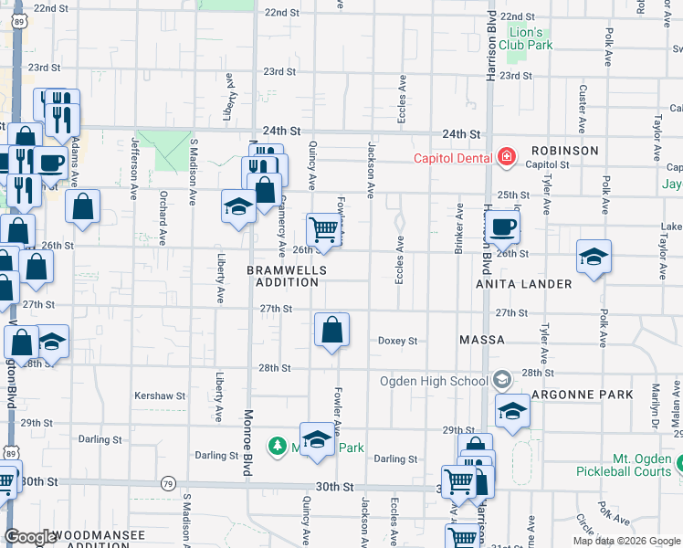map of restaurants, bars, coffee shops, grocery stores, and more near 944 Binford Street in Ogden