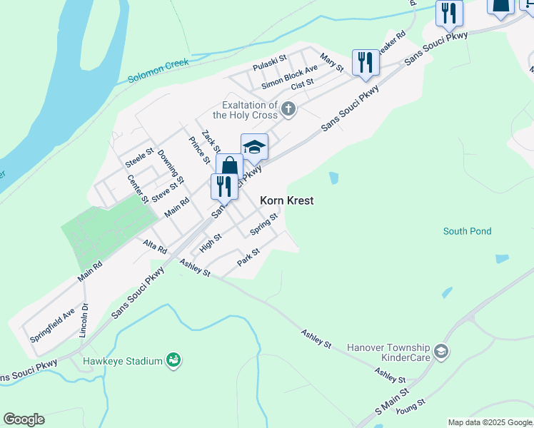 map of restaurants, bars, coffee shops, grocery stores, and more near Regal Street in Luzerne County