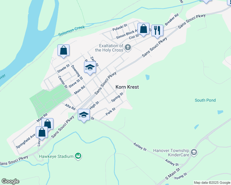 map of restaurants, bars, coffee shops, grocery stores, and more near Regal Street in Luzerne County