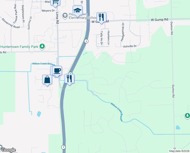 map of restaurants, bars, coffee shops, grocery stores, and more near 14524 Lima Road in Fort Wayne