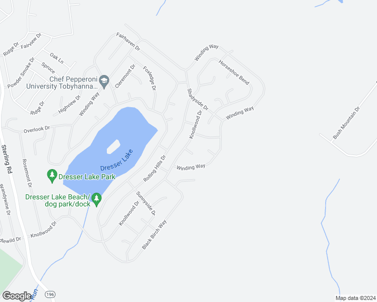 map of restaurants, bars, coffee shops, grocery stores, and more near 1366 Kodiak Terrace in Tobyhanna