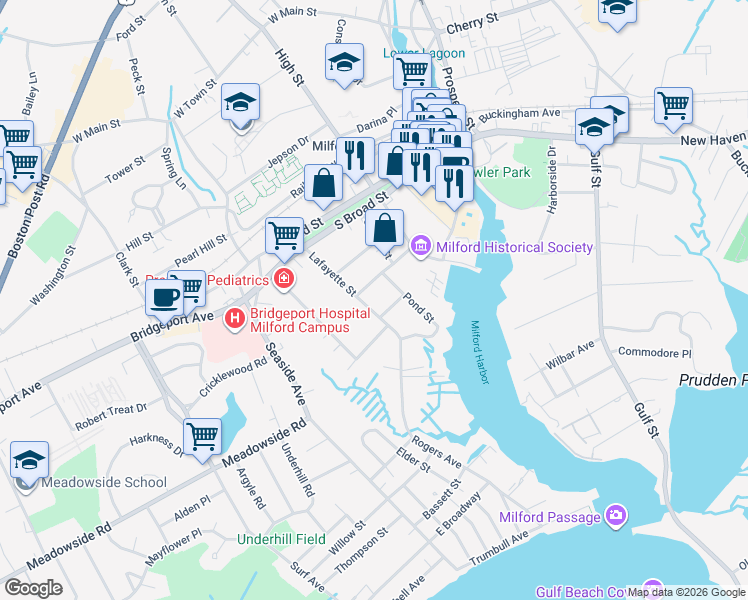 map of restaurants, bars, coffee shops, grocery stores, and more near 4 Reed Street in Milford