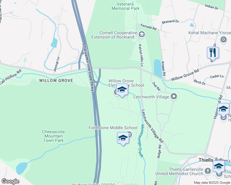 map of restaurants, bars, coffee shops, grocery stores, and more near 153 Storrs Road in Thiells
