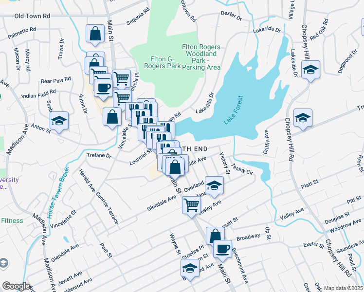 map of restaurants, bars, coffee shops, grocery stores, and more near 90 Grenelle Street in Bridgeport