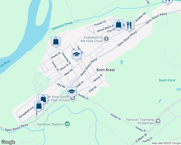 map of restaurants, bars, coffee shops, grocery stores, and more near 97 Regal Street in Wilkes-Barre