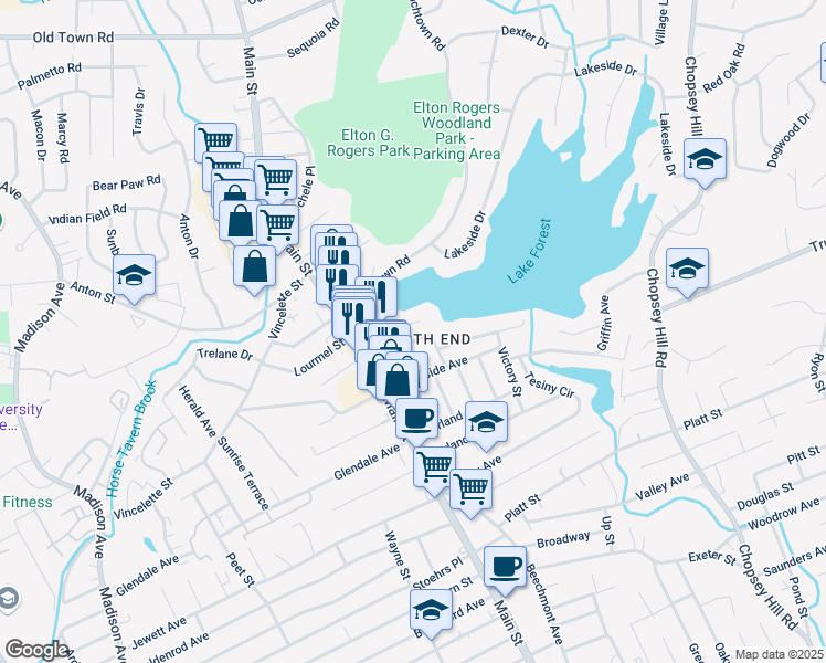 map of restaurants, bars, coffee shops, grocery stores, and more near 90 Grenelle Street in Bridgeport