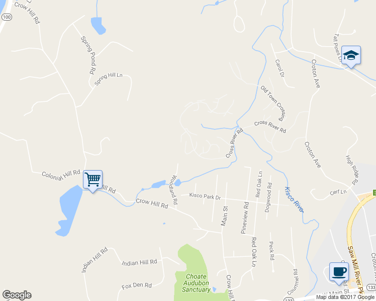 map of restaurants, bars, coffee shops, grocery stores, and more near 117 Woodridge Road in Mount Kisco
