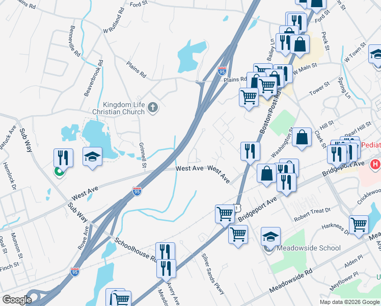 map of restaurants, bars, coffee shops, grocery stores, and more near 8 Lucius Court in Milford