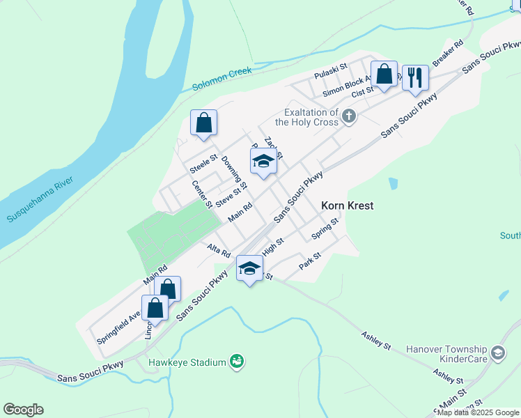 map of restaurants, bars, coffee shops, grocery stores, and more near 10 Court Street in Wilkes-Barre