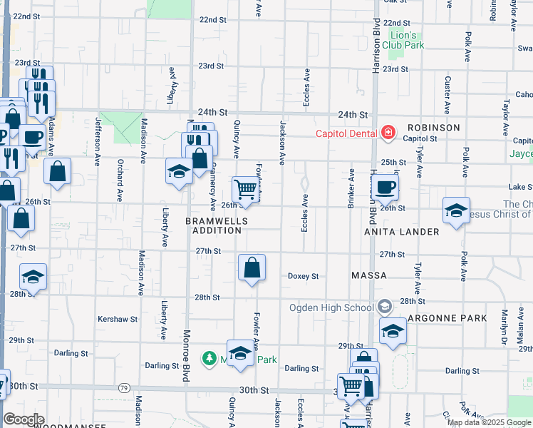 map of restaurants, bars, coffee shops, grocery stores, and more near 2587 Jackson Avenue in Ogden