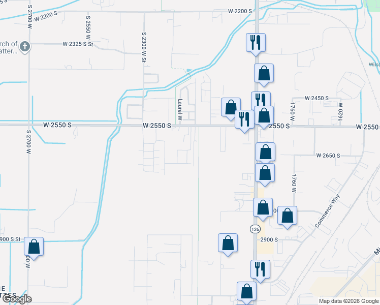 map of restaurants, bars, coffee shops, grocery stores, and more near 2172 West 2650 South in West Haven