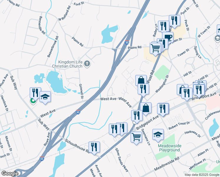 map of restaurants, bars, coffee shops, grocery stores, and more near 35 Lucius Court in Milford