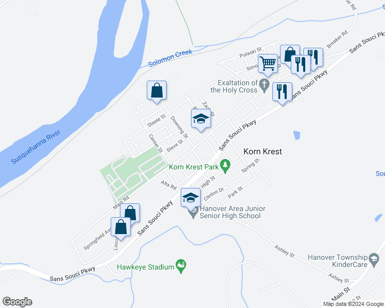 map of restaurants, bars, coffee shops, grocery stores, and more near 561-599 Main Rd in Wilkes-Barre