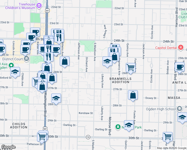 map of restaurants, bars, coffee shops, grocery stores, and more near 660 26th Street in Ogden