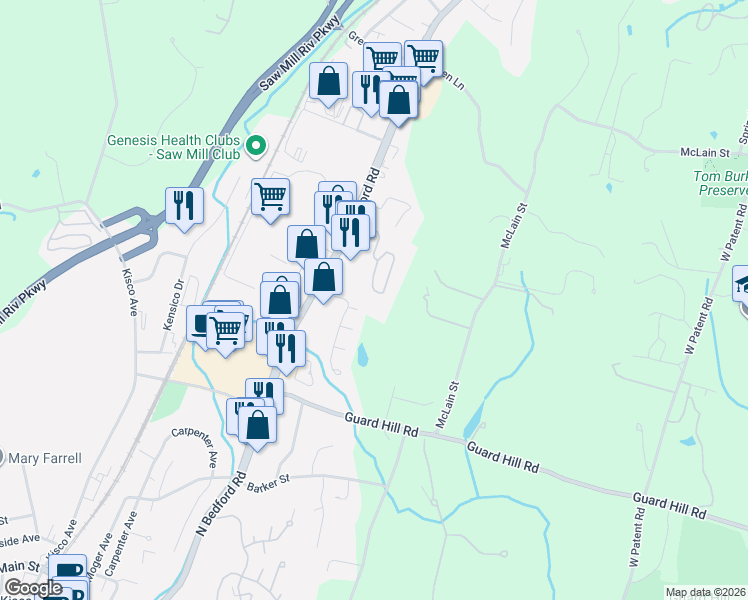 map of restaurants, bars, coffee shops, grocery stores, and more near 25 Foxwood Circle in Mount Kisco