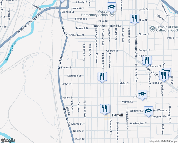 map of restaurants, bars, coffee shops, grocery stores, and more near 501-599 French Saint Exd in Farrell