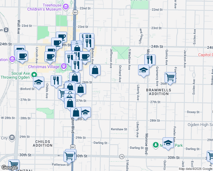 map of restaurants, bars, coffee shops, grocery stores, and more near 573 26th Street in Ogden