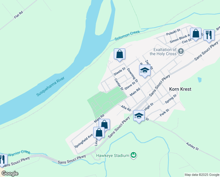 map of restaurants, bars, coffee shops, grocery stores, and more near 787 Church Street in Wilkes-Barre