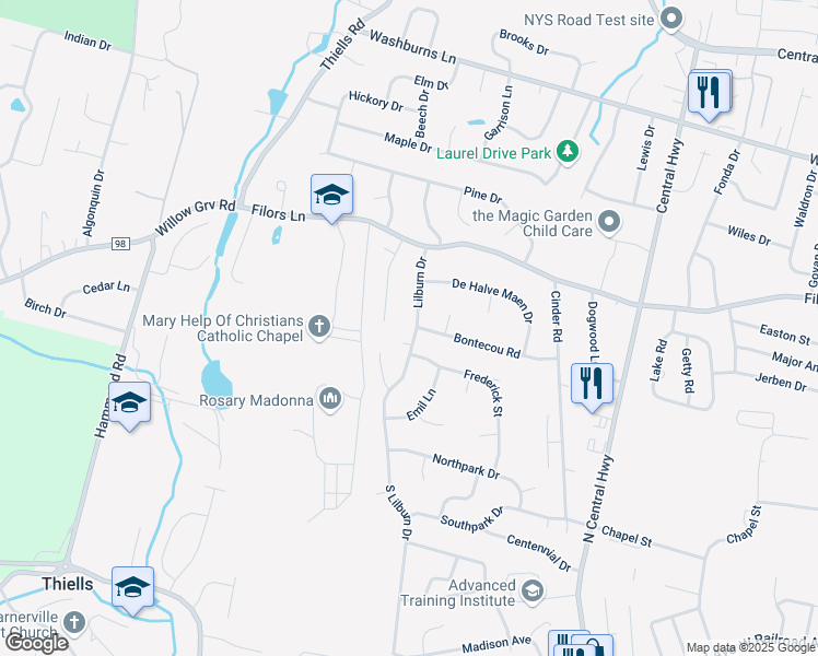 map of restaurants, bars, coffee shops, grocery stores, and more near 3 Lilburn Drive in Stony Point