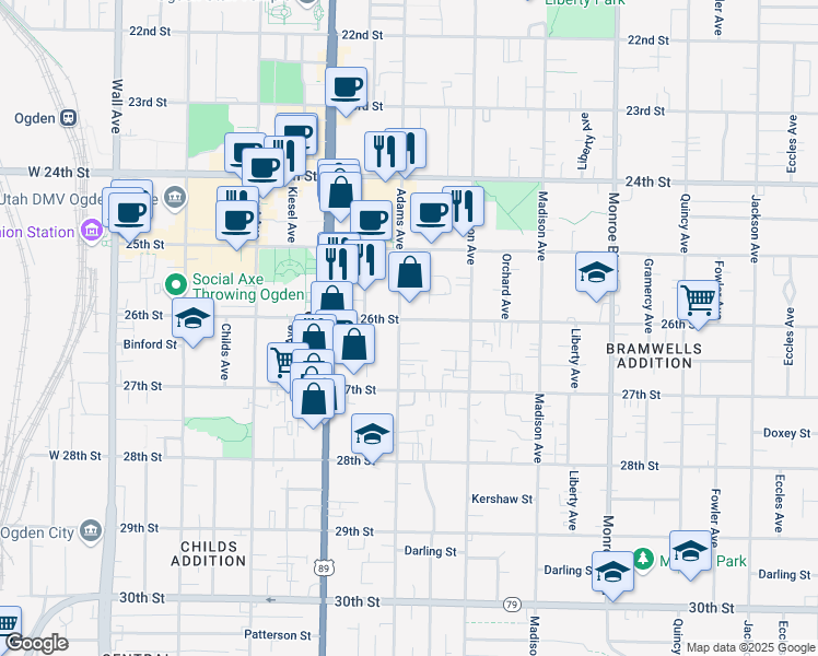 map of restaurants, bars, coffee shops, grocery stores, and more near 510 26th Street in Ogden