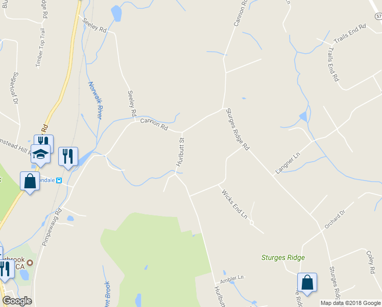 map of restaurants, bars, coffee shops, grocery stores, and more near 434 Hurlbutt Street in Wilton
